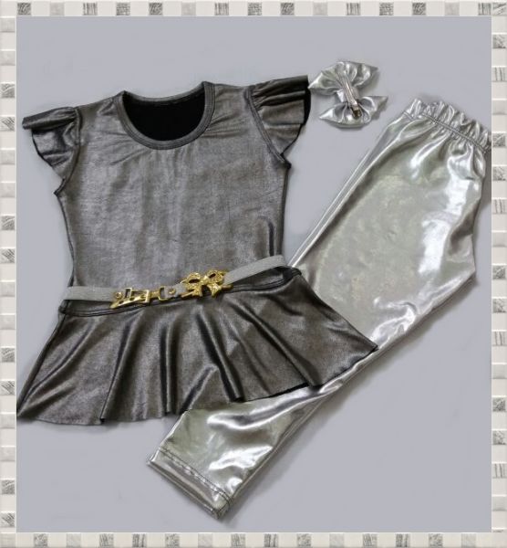 Conjunto Peplum cirrê blusa prata escura e leg cirrê prata Tam. PP