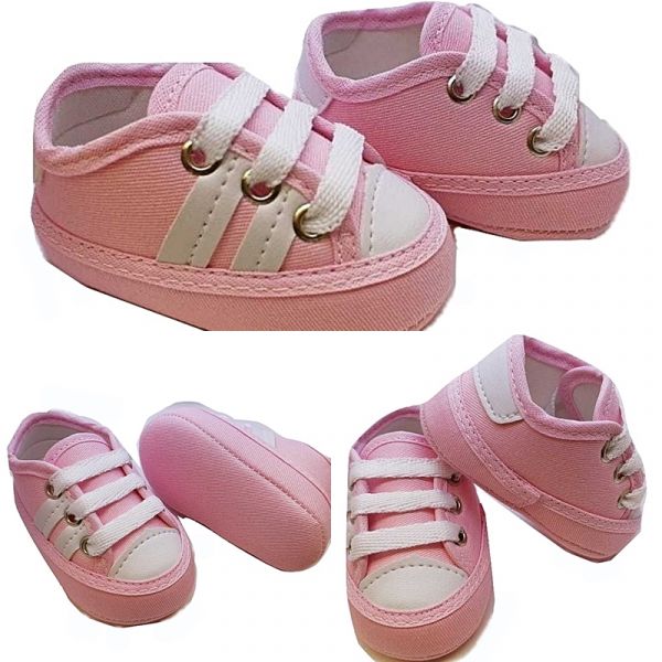 Tênis cano baixo rosa listras Tam. P, M e G