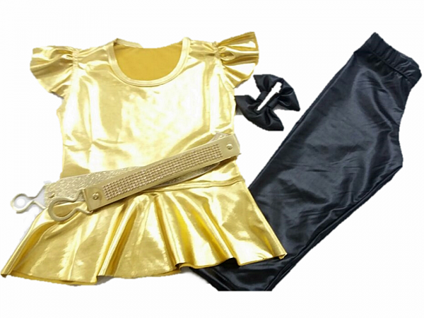 Conjunto cirrê (luxo) Peplum blusa dourada e leg preta Tam. PP, P, M e G